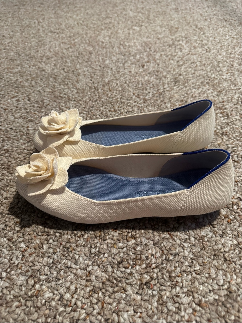Rothy's Cream Floral Knit Ballet Flats with Blue Insole - Picture 5 of 8
